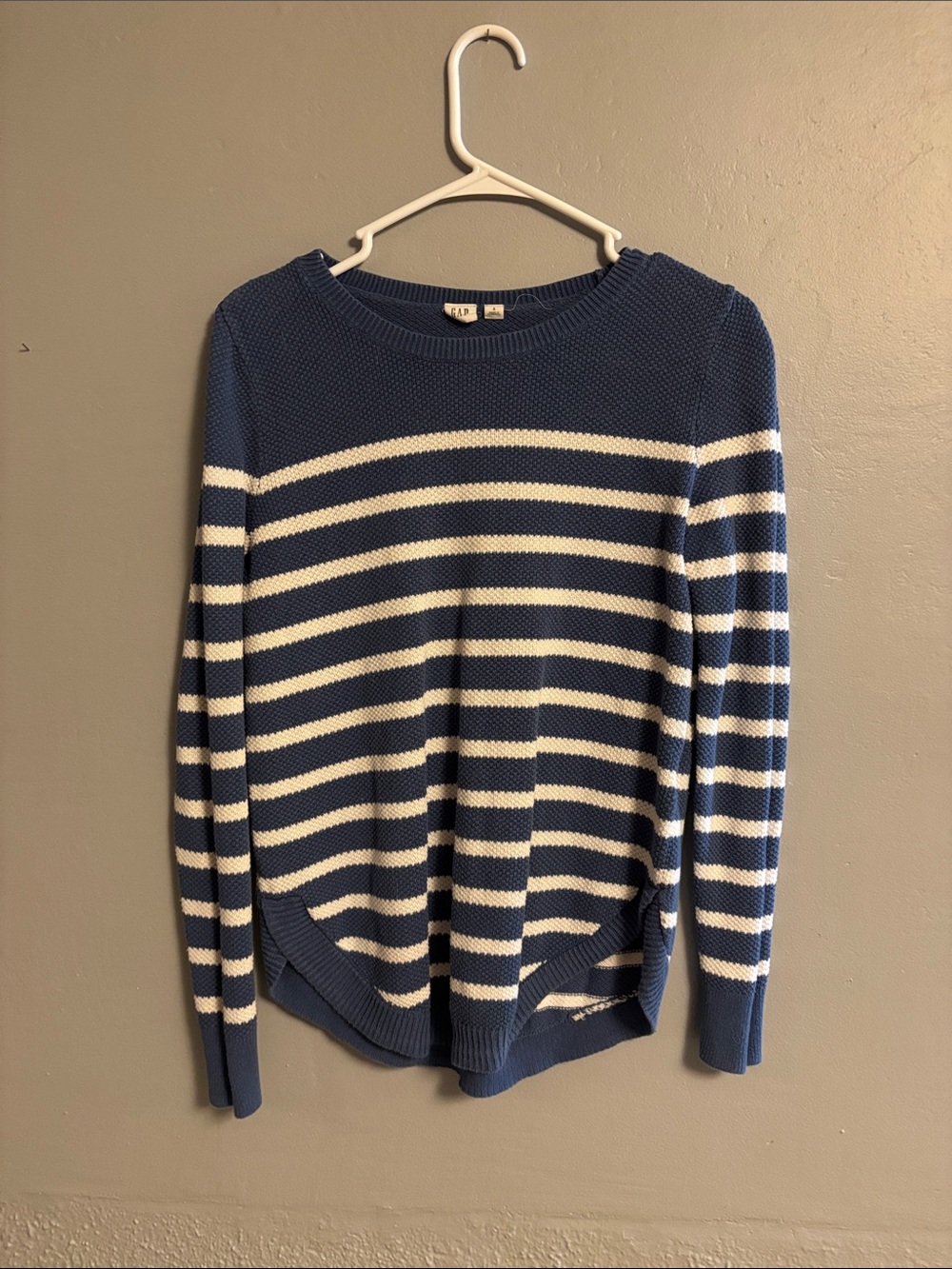 GAP Blue and White Striped Crewneck Sweater
